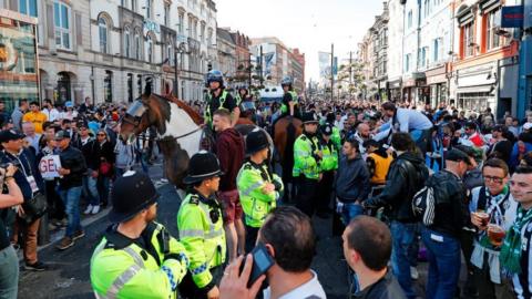 Police and football fans in Cardiff ahead of the Champions League final