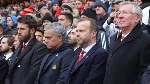 Michael Carrick, former manager Sir Alex Ferguson, executive vice-chairman Ed Woodward and manager Jose Mourinho