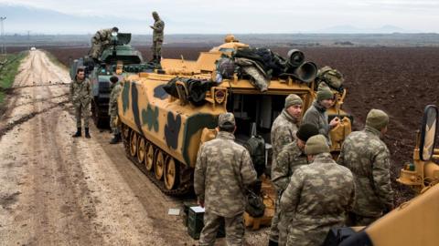 Turkish troops near the Syrian border, 24 January