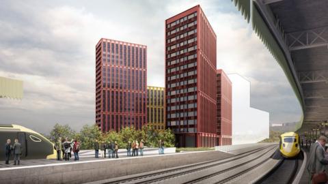 Artist's impression showing the proposed student flats next to Bristol Temple Meads