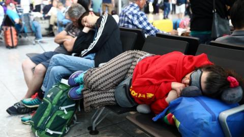 People sleeping at Heathrow Terminal 5