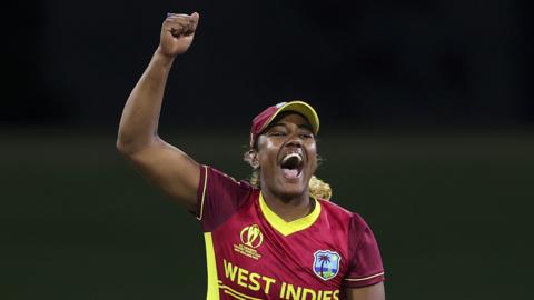 Hayley Matthews celebrating a wicket for the West Indies