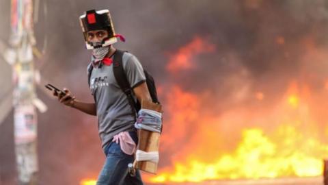 A protester on the streets of Dhaka