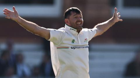 Leicestershire bowler Ian Holland appeals for a lbw decision
