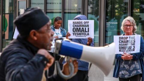 Protesters gathered outside the US Embassy in London to support Omali Yeshitela on 3 September 2024