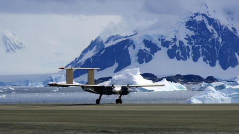 Picture of a Windracer aircraft during a test flight in Antartica 