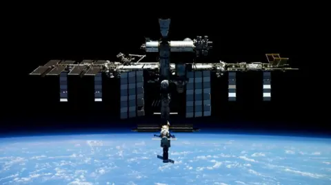 FILE PHOTO: FILE PHOTO: The International Space Station (ISS) is photographed by Expedition 66 crew member Roscosmos cosmonaut Pyotr Dubrov from the Soyuz MS-19 spacecraft, in this image released April 20, 2022
