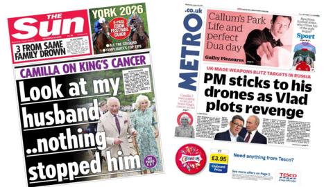 A composite image of the front pages of the Sun and the Metro on 19 August 2026