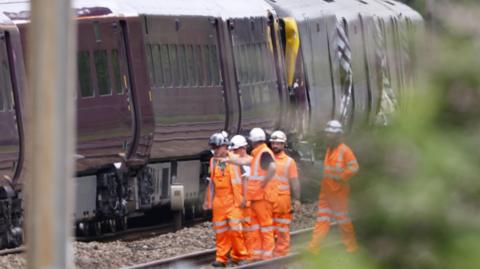 The scene where two East Midlands Railway trains collided near Bedford, Britain, 20 June 2026.