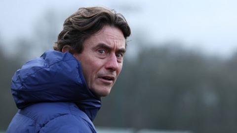 Thomas Frank looks on during training