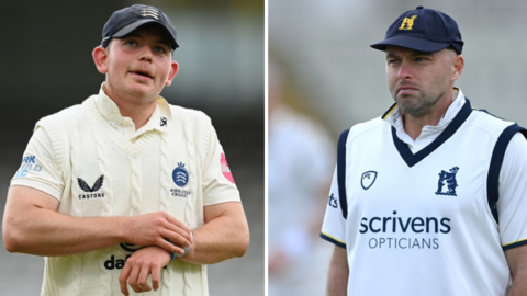 Warwickshire's winter signing from Middlesex, paceman Ethan Bamber (left) and left-arm wrist spinner Jake Lintott