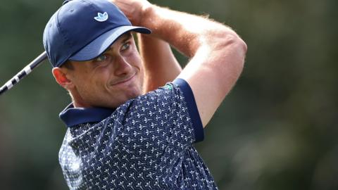 Ludvig Aberg hits a tee shot at Sawgrass