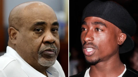 A composite image of Duane David and Tupac Shakur.