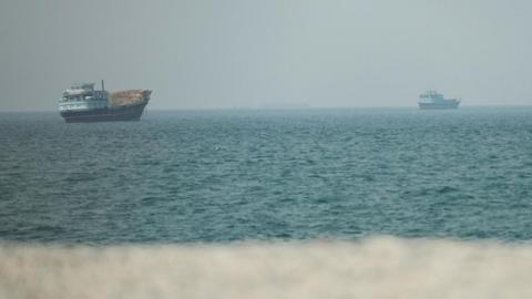 Vessels at the Strait of Hormuz, as seen from Musandam,Oman, July 13, 2026.