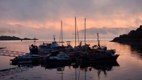 Boats at Kyleakin at sunset