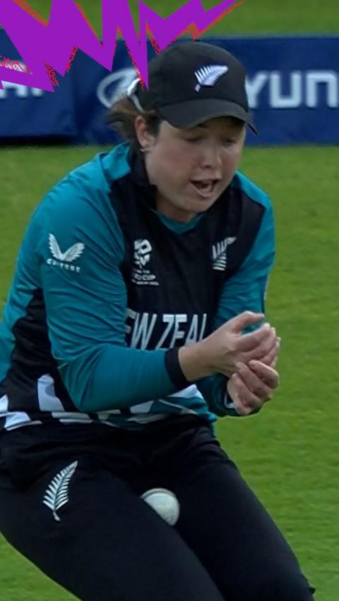 Georgia Plimmer makes an awkward catch with her legs