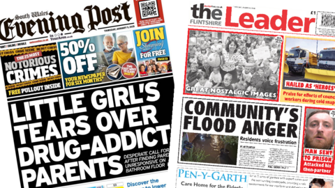 Front pages of South Wales Evening Post and Flintshire Leader