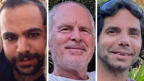 A composite image of the three hostages. left to right: Yarden Bibas, Keith Samuel Siegel, Ofer Kalderon