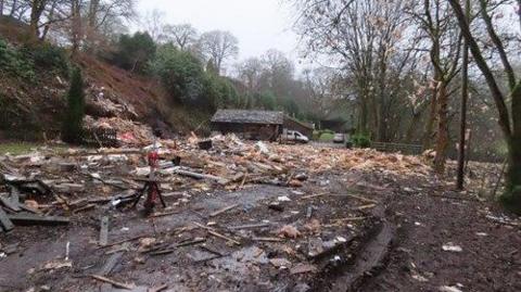 Debris following the explosion of a building