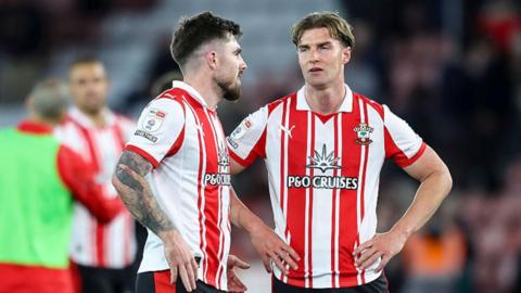Ryan Manning and James Bree of Southampton after their sides 2-2 draw during the Sky Bet Championship match between Southampton and Ipswich Town at St Mary's Stadium
