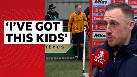 Scott Davies split screen of him in a post match interview and of him taking a corner during the football match