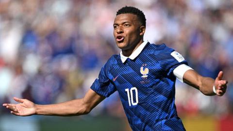 Kylian Mbappe celebrates another World Cup goal for France