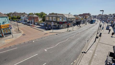 A aerial view of a section of Portswood Road