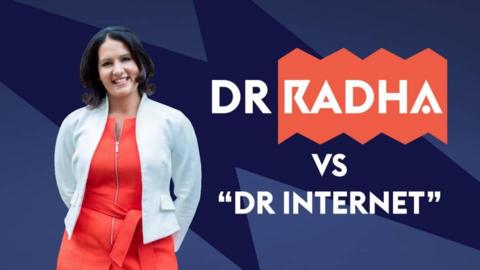 Dr Radha on a blue background with the text Dr Radha vs Dr Internet