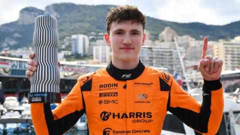 Alex Dunne celebrates pole position in Monaco