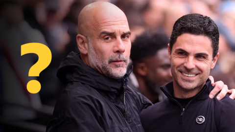 Pep Guardiola and Mikel Arteta embrace before a match
