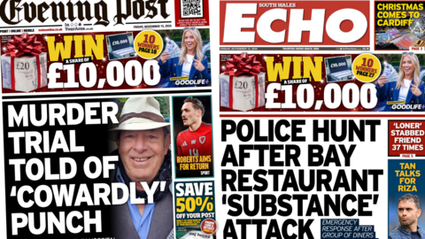 Front pages of the South Wales Evening Post and South Wales Echo