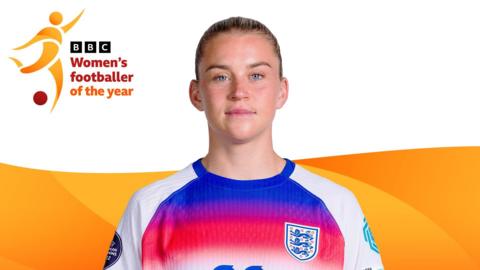 A graphic including the BBC Women's Footballer of the Year logo and a picture of Alessia Russo in an England shirt
