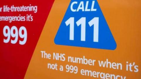 Blue logo saying call 111 when in it not an 999 emergency