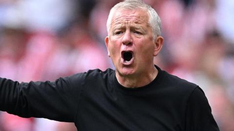 Chris Wilder shouts instructions to his Sheffield United players
