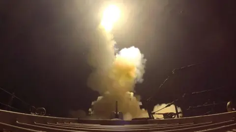 A projectile is fired during what the U.S. Central Command (CENTCOM) said were strikes on Iran, in this screen grab taken from a handout video released on July 12, 2026.