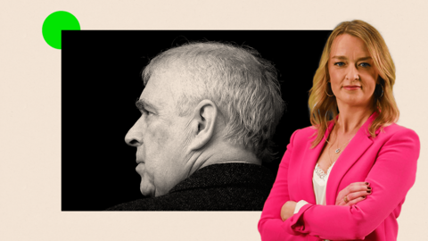 Treated image of Andrew with Laura Kuenssberg and In Depth branding