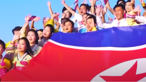 A screengrab of the music video for Friendly Father, the latest North Korean propaganda song