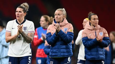 Millie Bright, Leah Williamson and Lucy Bronze