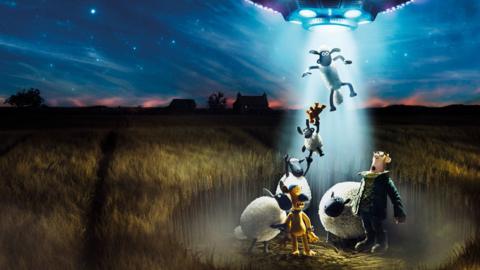 An animation of Shaun the sheep shows the character being lifted up by a UFO