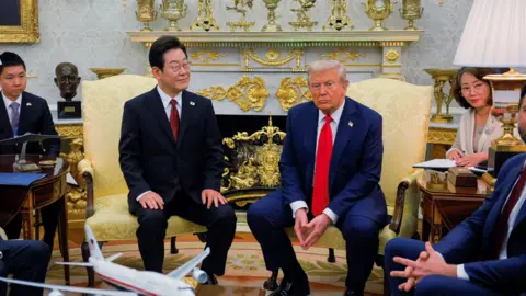 U.S. President Donald Trump meets with South Korean President Lee Jae Myung at the Oval Office, at the White House