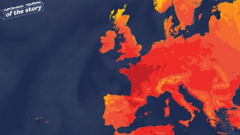 Red weather map during heatwave
