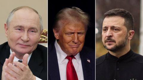 Composite image of Putin, Trump and Zelensky