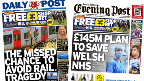 The front pages of Daily Post and South Wales Evening Post