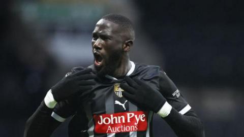 Notts County's Alassana Jatta celebrating scoring.