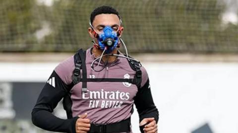 Vinicius Junior and Trent Alexander-Arnold taking part in training on Wednesday