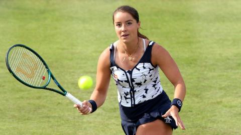 Jodie Burrage hits a shot