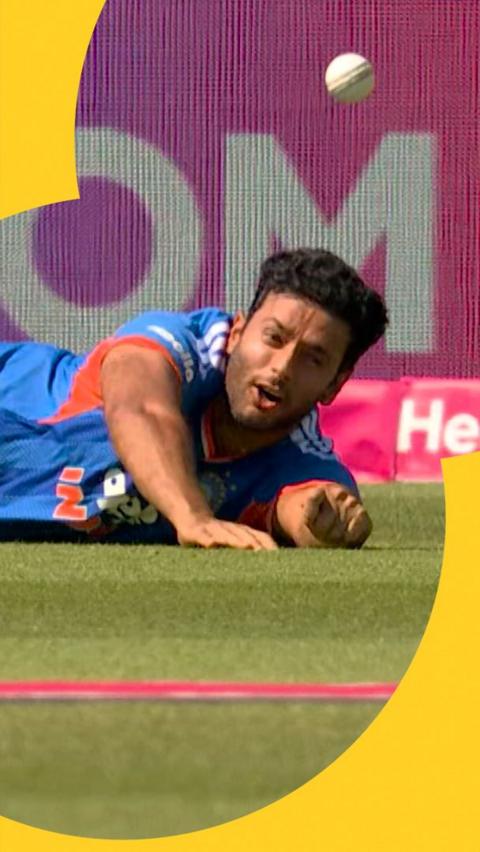 Shivam Dube after putting a catch down