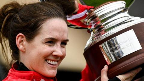 Rachael Blackmore with the Cheltenham Gold Cup after winning on A Plus Tard in 2022
