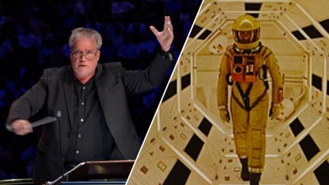 Conductor John Storgårds at the Proms, and an image of an astronaut from the film 2001: A Space Odyssey

