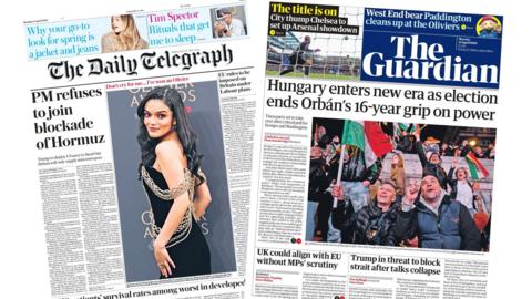 Newspaper headlines: 'PM refuses to join blockade' and 'Hungary enters new era'